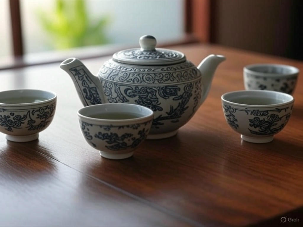 Bộ Ấm Chén Pha Trà Gốm Sứ